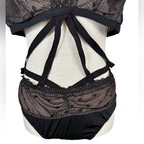 Lane Bryant Cacique Black Pink Lace Strappy Waist Open Back Lingerie Bodysuit - Picture 4 of 4